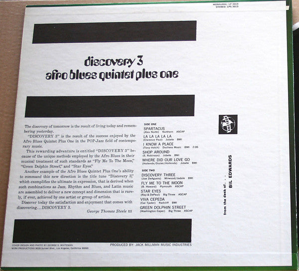 Afro Blues Quintet Plus One* : Discovery 3 (LP, Album, Promo)