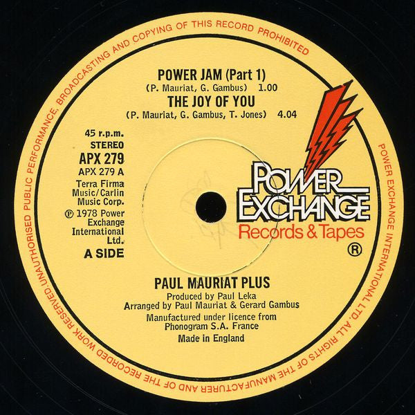 Paul Mauriat Plus : Power Jam (Part 1) / The Joy Of You (12")