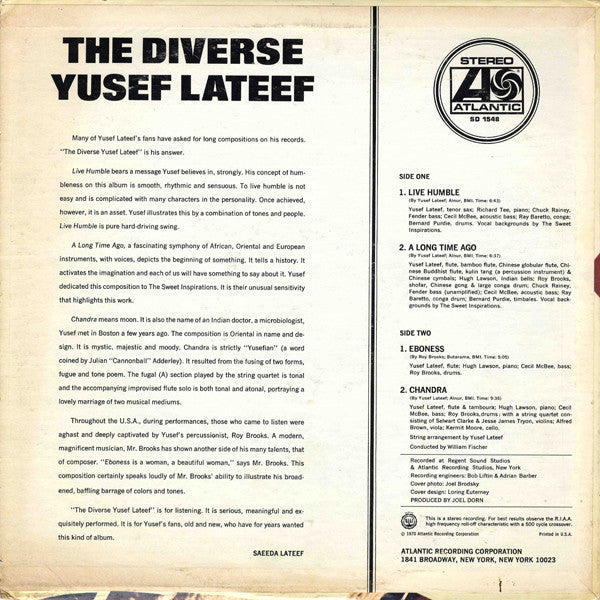 Yusef Lateef : The Diverse Yusef Lateef (LP, Album, RI)