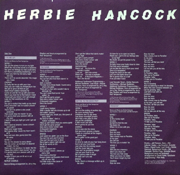 Herbie Hancock : Lite Me Up (LP, Album, Pit)