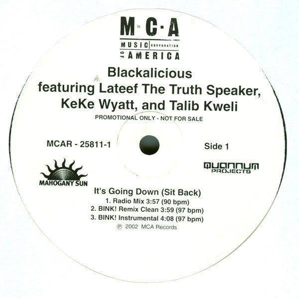 Blackalicious : It's Going Down (Sit Back) Remixes (12", Promo)