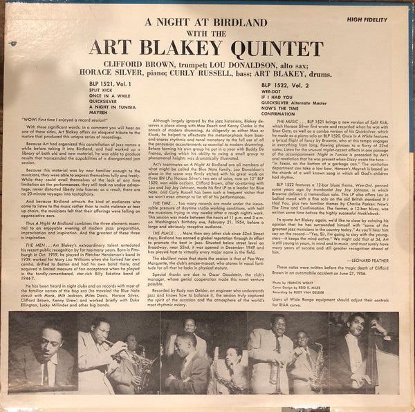 Art Blakey Quintet : A Night At Birdland, Volume 1 (LP, Comp, Mono, RE)