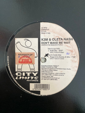 K3M & Oleta Nash : Don't Make Me Wait (12")