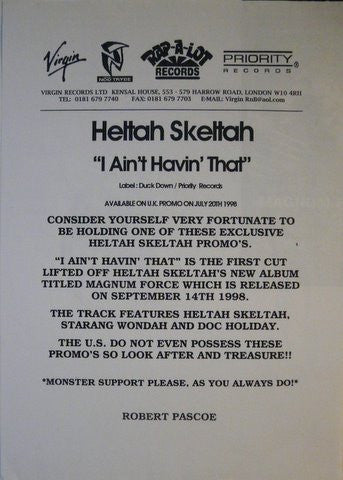 Heltah Skeltah : I Ain't Havin' That / Worldwide (12", Promo, Gre)