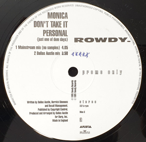 Monica : Don't Take It Personal (Just One Of Dem Days) (12", Single, Promo)