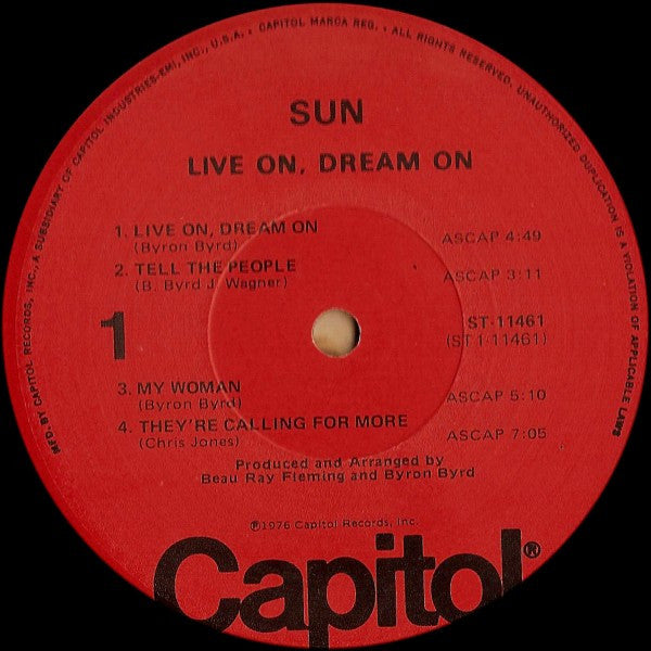 Sun (7) : Live On, Dream On (LP, Album, Los)