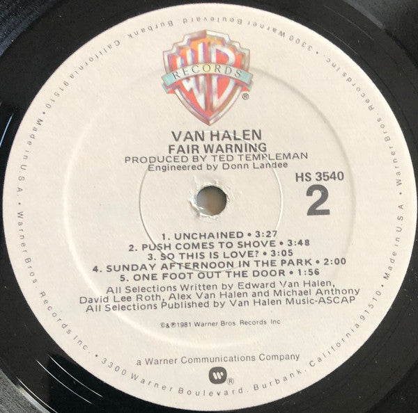 Van Halen : Fair Warning (LP, Album, Spe)