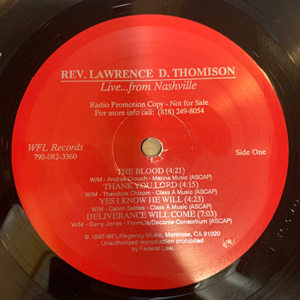 Reverend Lawrence Thomison : Live...From Nashville (LP, Album, Promo)