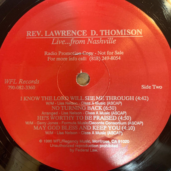 Reverend Lawrence Thomison : Live...From Nashville (LP, Album, Promo)