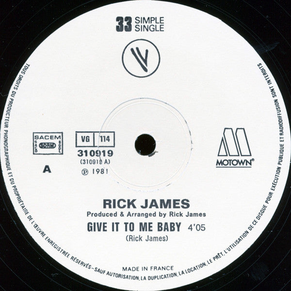 Rick James : Give It To Me Baby (12", Single, Ltd)