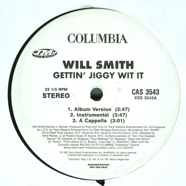 Will Smith : Gettin' Jiggy Wit It / Just Cruisin' (12", Promo)