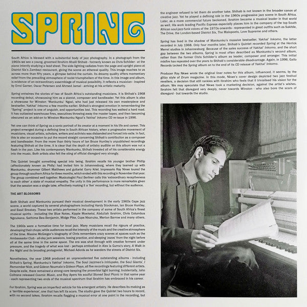 The Ibrahim Khalil Shihab Quintet Featuring Mankunku* : Spring  (LP, Album, RE, RM)