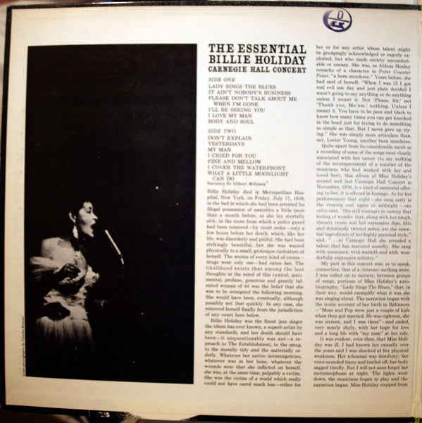 Billie Holiday : The Essential Billie Holiday - Carnegie Hall Concert Recorded Live (LP, Album, RE, RM, Gat)