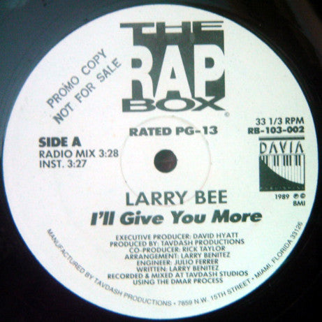 Larry Bee : I'll Give You More (12")