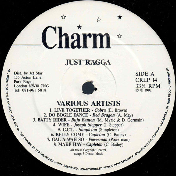 Various : Just Ragga 1 (LP, Comp, Whi)