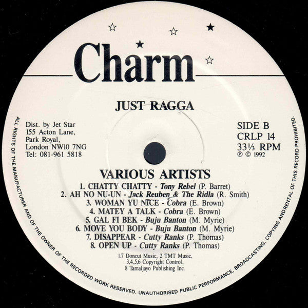 Various : Just Ragga 1 (LP, Comp, Whi)