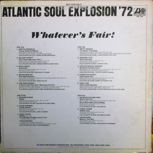 Various : Whatever's Fair! (Atlantic Soul Explosion '72) (2xLP, Comp, Promo, Pre)