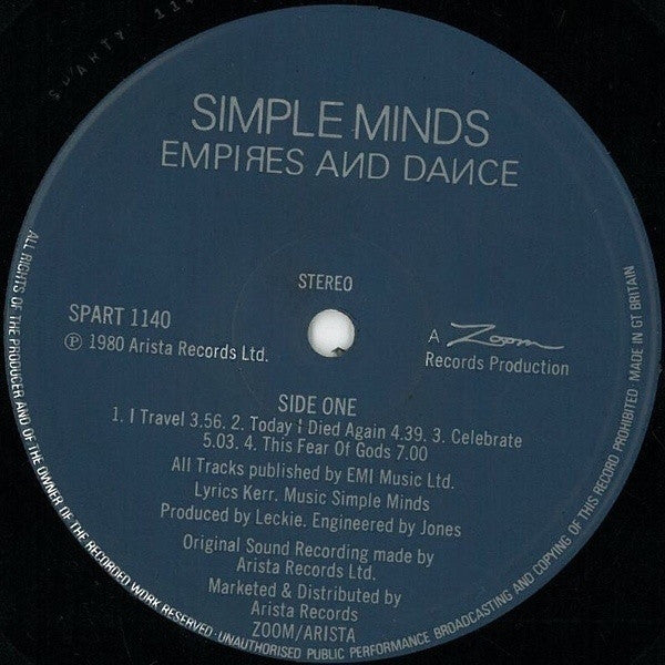 Simple Minds : Empires And Dance (LP, Album, RP)