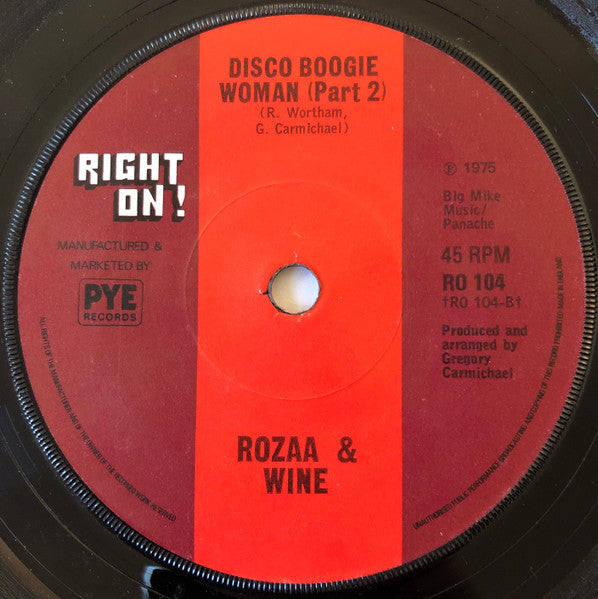 Rozaa & Wine : Disco Boogie Woman Pt. I & II (7", Single, Promo, Sol)