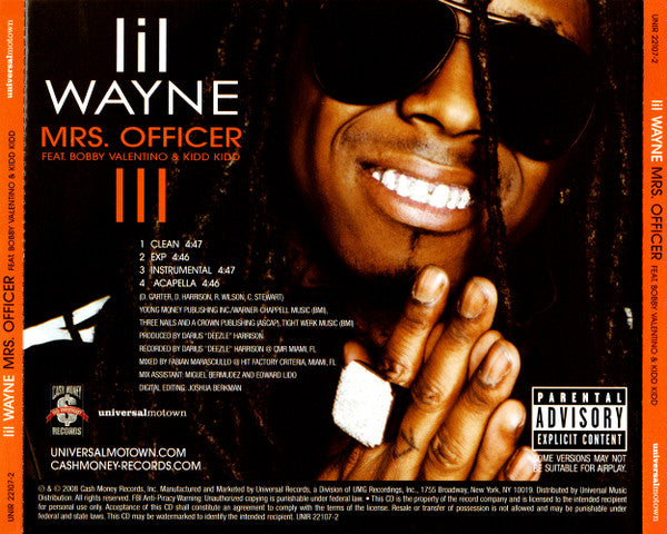 Lil Wayne Feat. Bobby Valentino (2) & Kidd Kidd : Mrs. Officer (CD, Promo)