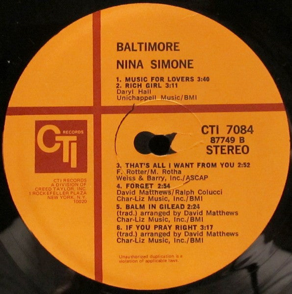 Nina Simone : Baltimore (LP, Album)