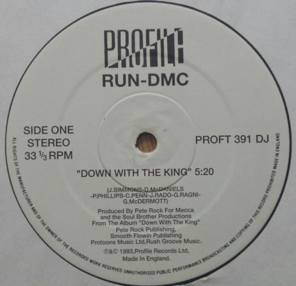 Run-DMC : Down With The King (12", Single, Promo)