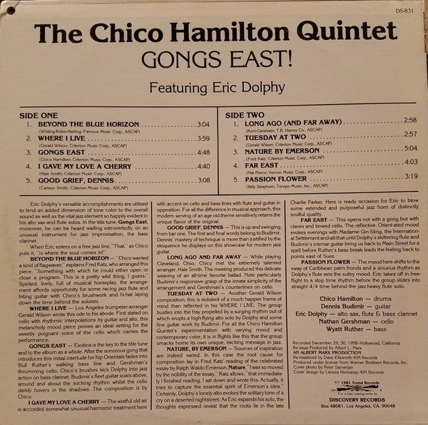 The Chico Hamilton Quintet : Gongs East! (LP, Album, RE, RM)