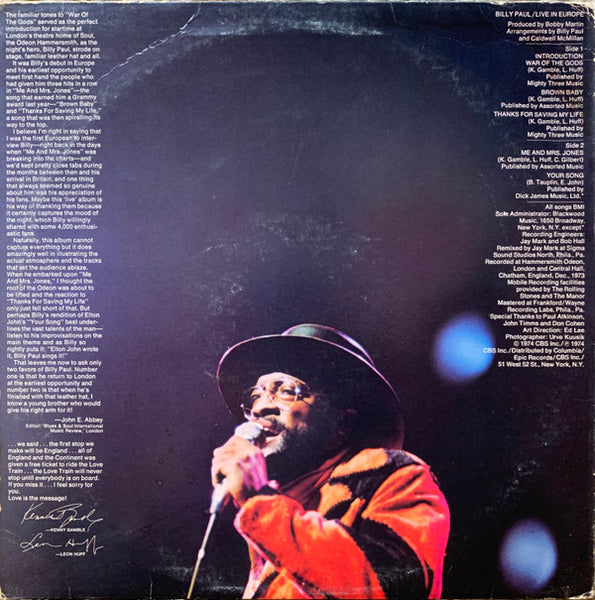 Billy Paul : Live In Europe (LP, Album)