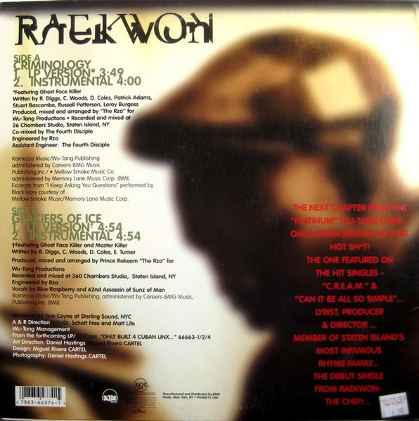 Raekwon Featuring Tony Starks : Criminology / Glaciers Of Ice (12")