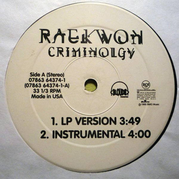 Raekwon Featuring Tony Starks : Criminology / Glaciers Of Ice (12")