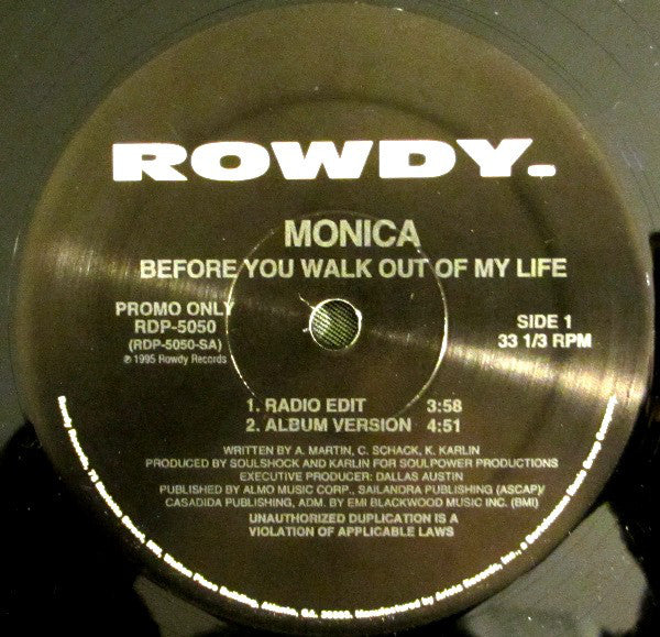 Monica : Before You Walk Out Of My Life (12", Single, Promo)