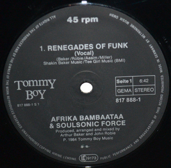 Afrika Bambaataa & Soul Sonic Force* : Renegades Of Funk! (12", Maxi)