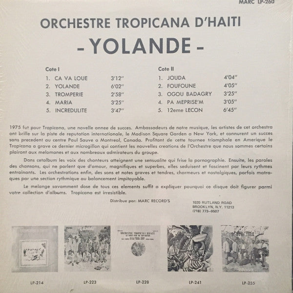 Orchestre Tropicana D'Haiti* : Yolande (LP, Album, Yel)