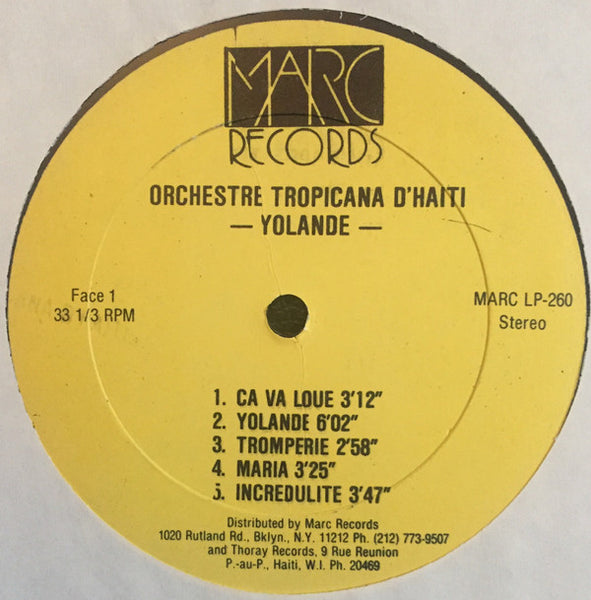 Orchestre Tropicana D'Haiti* : Yolande (LP, Album, Yel)