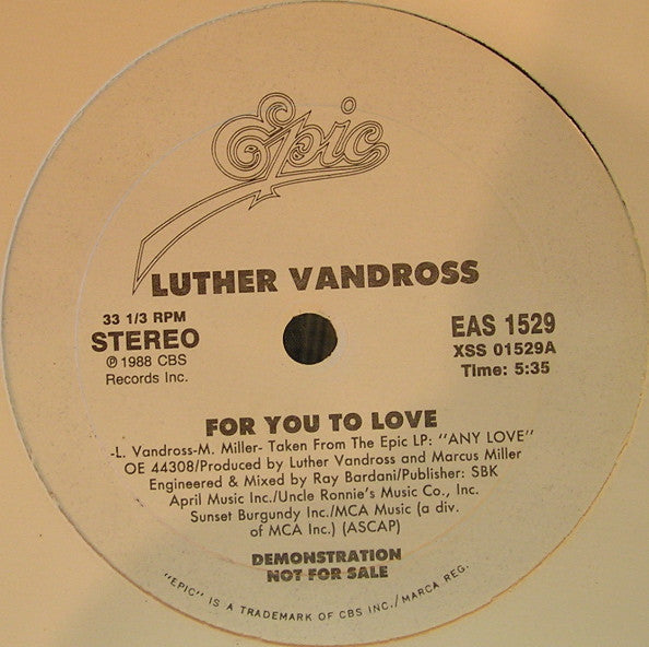 Luther Vandross : For You To Love (12", Promo)