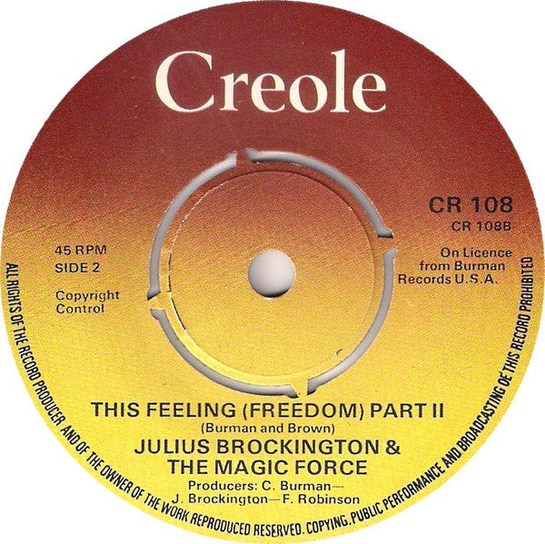 Julius Brockington & The Magic Force : This Feeling (Freedom) (7", Single)