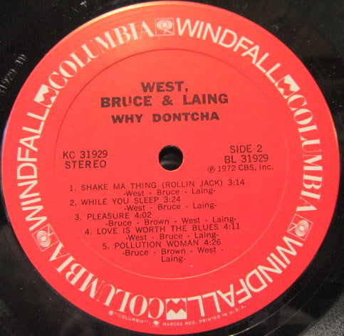 West, Bruce & Laing : Why Dontcha (LP, Album)