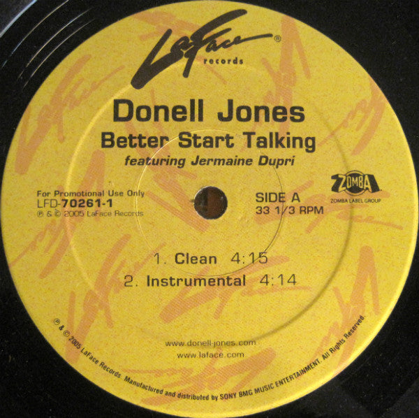 Donell Jones Featuring Jermaine Dupri : Better Start Talking (12", Single, Promo)