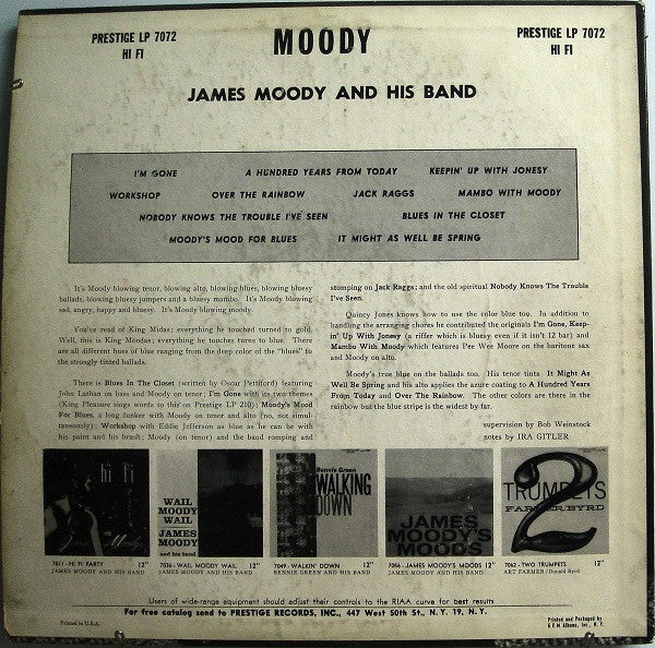 James Moody And His Band : Moody (LP, Album, Mono)