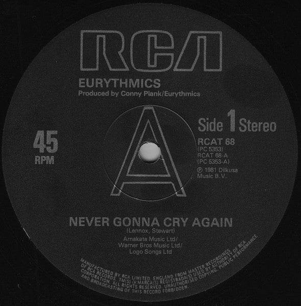 Eurythmics : Never Gonna Cry Again (12", Single)