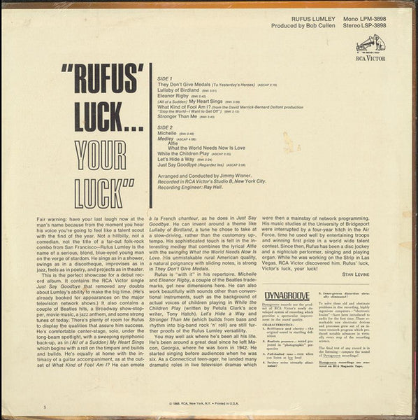 Rufus Lumley : "Rufus Luck...Your Luck"   (LP, Album)