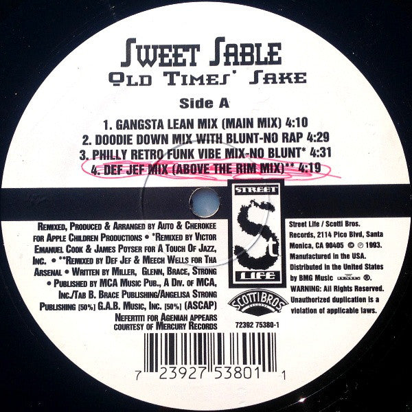 Sweet Sable : Old Times' Sake (12")