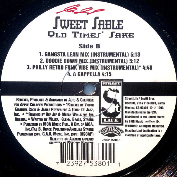 Sweet Sable : Old Times' Sake (12")