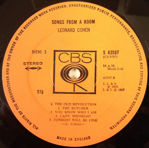 Leonard Cohen : Songs From A Room (LP, Album)