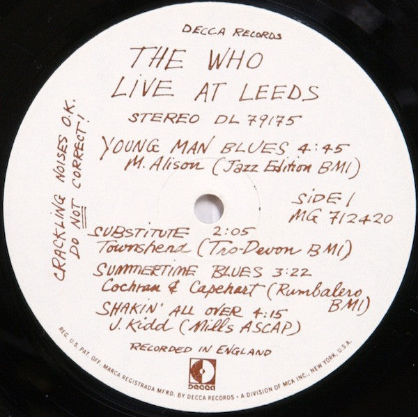 The Who : Live At Leeds (LP, Album, Glo)