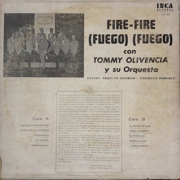 Tommy Olivencia Y Su Orquesta Cantan: Paquito Guzman - Chamaco Ramirez : Fire-Fire Fuego Fuego (LP, Album)