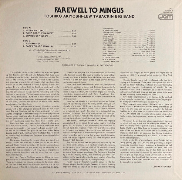 Toshiko Akiyoshi-Lew Tabackin Big Band : Farewell To Mingus (LP, Album, RE)