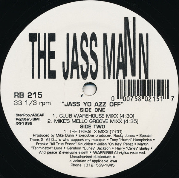 The Jass Mann : Jass Yo Azz Off (12")