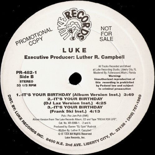 Luke : It's Your Birthday (12", Promo)