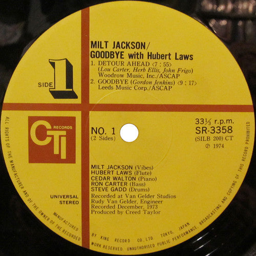 Milt Jackson With Hubert Laws : Goodbye (LP, Album)